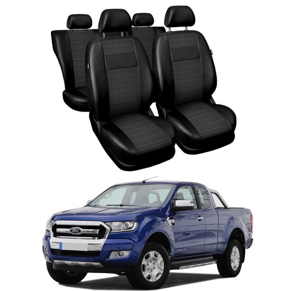 Huse Scaune Ford Ranger 5 locuri cabina dubla 2009-2016 din piele si material textil