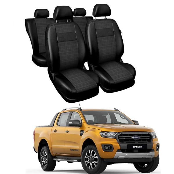 Huse Scaune Ford Ranger 5 locuri cabina dubla 2017-2019 din piele si material textil