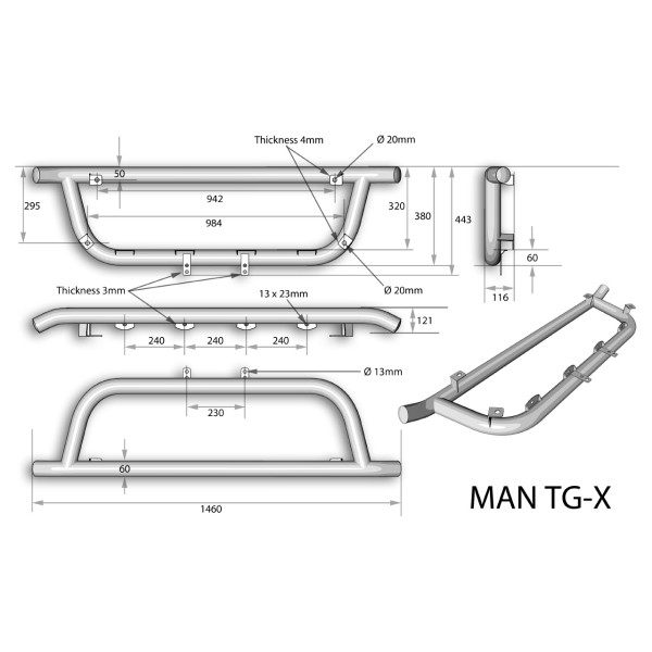 Bullbar/Bara Proiectoare Inox Grila Partea Inferioara Man TGX Euro 5 2007-2012 Bullbar/Bara Proiectoare Inox Grila Partea Inferioara Man TGX Euro 5 2007-2012