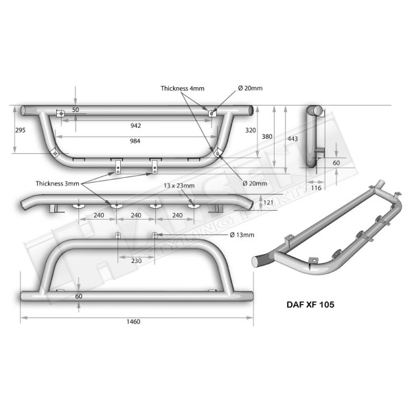 Bullbar/Bara Proiectoare Inox Grila Partea Inferioara Daf XF 105