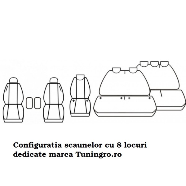 Huse Scaune 8 Locuri Vw Transporter Caravelle 2003-2022 din bumbac gros Huse Scaune 8 Locuri Vw Transporter Caravelle 2003-2022 din bumbac gros