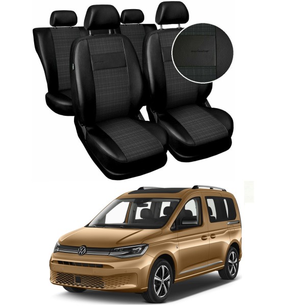 Huse Scaune Vw Caddy 2020-2021 5 locuri  piele si textil cu bancheta fractionata