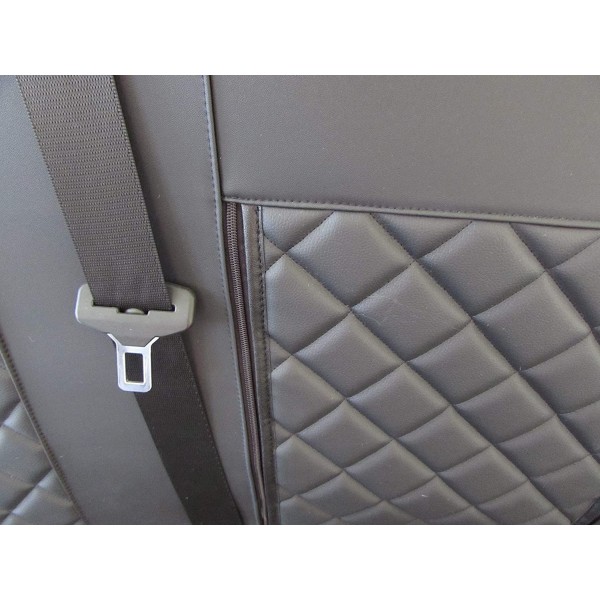 Huse Scaune Ford Transit Custom 2017-2024 culoare Negru din piele romb cu masuta si cotiera sofer Editie Speciala Huse Scaune Ford Transit Custom 2017-2024 culoare Negru din piele romb cu masuta si cotiera sofer Editie Speciala