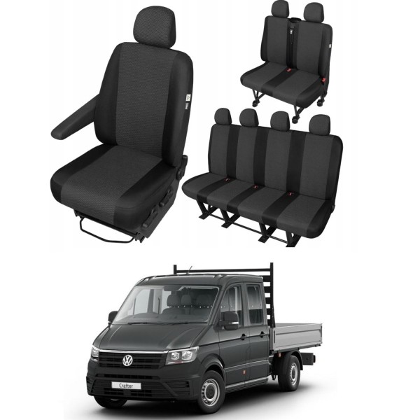 Huse Scaune Vw Crafter 7 locuri cabina dubla doka 2018-2020, dedicate din bumbac premium
