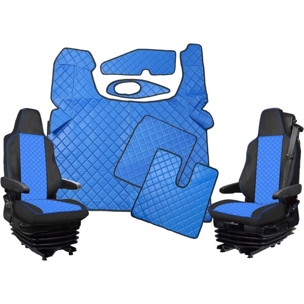 Pachet Interior Huse Scaune si covorase piele DAF XF EURO 6 piele romb Albastru Pachet Interior Huse Scaune si covorase piele DAF XF EURO 6 piele romb Albastru