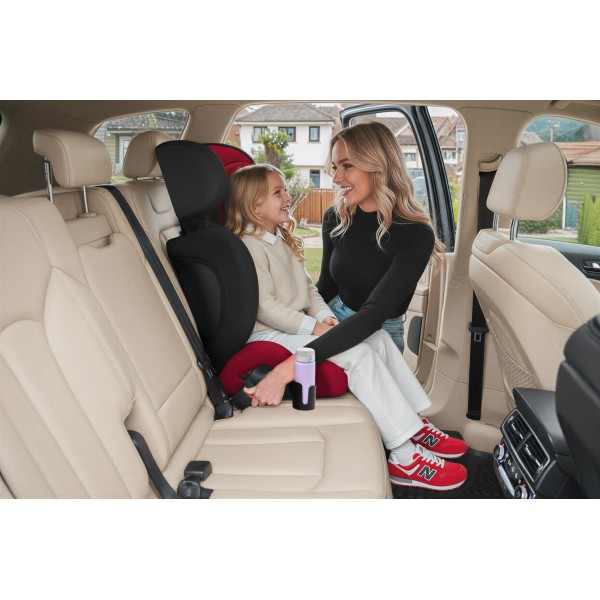 Scaun Auto Copii 100–150 cm Negru-Roșu Certificare R129 i-Size, 3–12 ani, Înălțător Auto, Montare cu Centură 3 Puncte, Tetieră Reglabilă