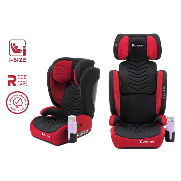 Scaun Auto Copii 100–150 cm Negru-Roșu Certificare R129 i-Size, 3–12 ani, Înălțător Auto, Montare cu Centură 3 Puncte, Tetieră Reglabilă