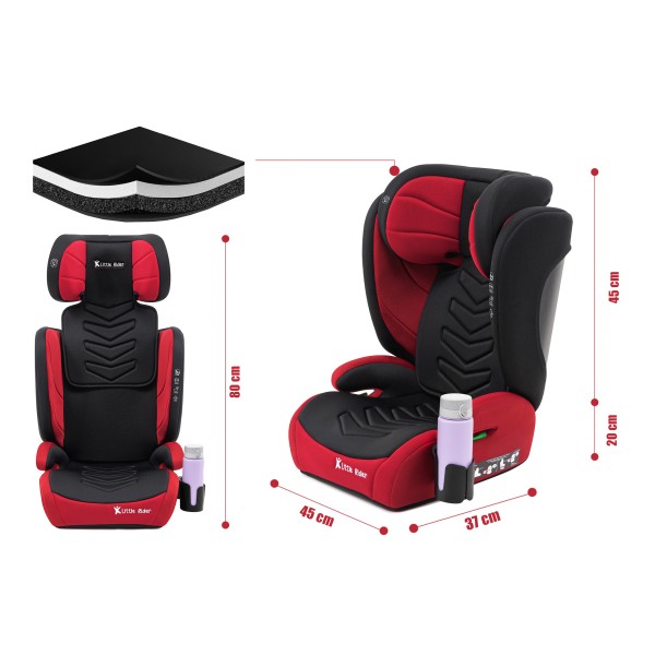 Scaun Auto Copii 100–150 cm Negru-Roșu Certificare R129 i-Size, 3–12 ani, Înălțător Auto, Montare cu Centură 3 Puncte, Tetieră Reglabilă