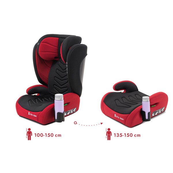 Scaun Auto Copii 100–150 cm Negru-Roșu Certificare R129 i-Size, 3–12 ani, Înălțător Auto, Montare cu Centură 3 Puncte, Tetieră Reglabilă