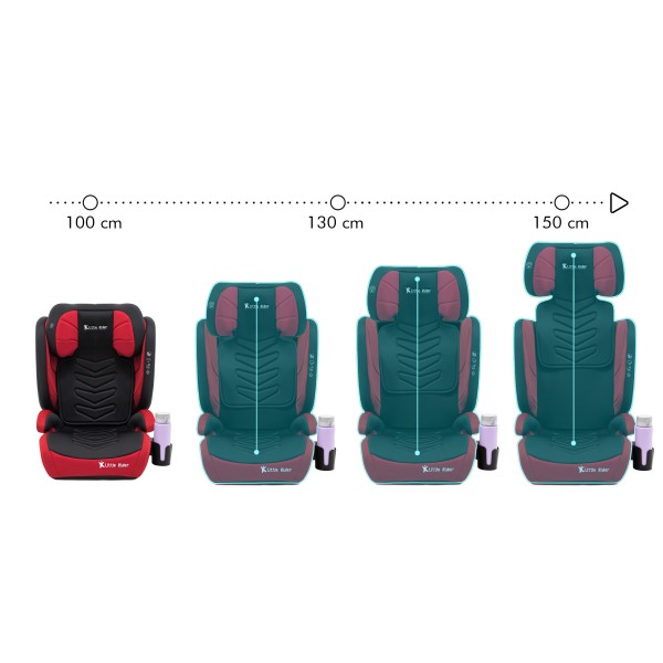 Scaun Auto Copii 100–150 cm Negru-Roșu Certificare R129 i-Size, 3–12 ani, Înălțător Auto, Montare cu Centură 3 Puncte, Tetieră Reglabilă