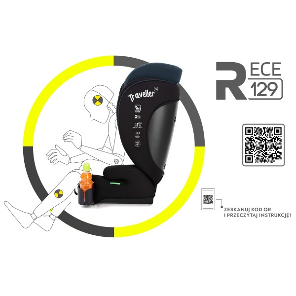 Scaun Auto Copii 100–150 cm (3.5–12 ani) Culore Negru Albastru Reglabil 13 Poziții 2 cm Spuma comfort Plus, Înălțător Inclus Certificare i-Size R129