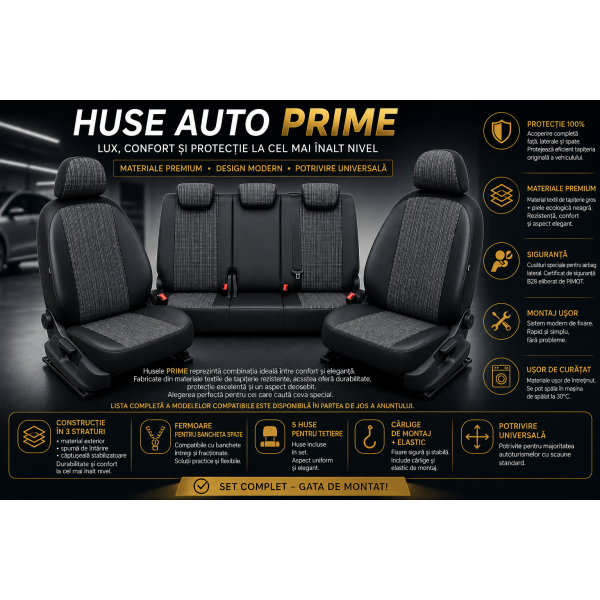 Huse Scaune KIA VENGA 2009-2019 textil si piele premium cu bancheta fractionata si airbag compatibil cu incalzire si ventilatie scaune