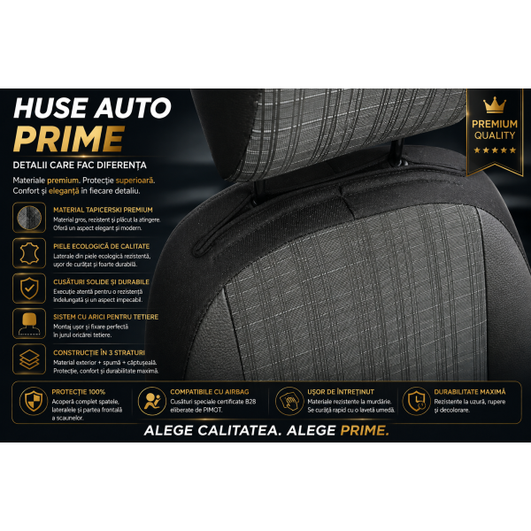 Huse Scaune KIA VENGA 2009-2019 textil si piele premium cu bancheta fractionata si airbag compatibil cu incalzire si ventilatie scaune
