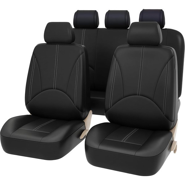Huse Scaune din piele neagra cu cusatura alba eco Audi A4 2010-2017 cu bancheta fractionata spate