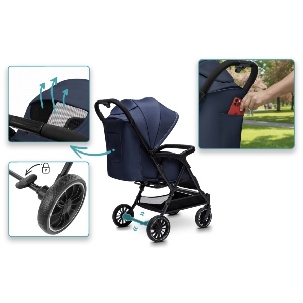 Carucior copii Little Rider Siena Culoare Albastru pliabil, ușor, compact Certificare Siguranta