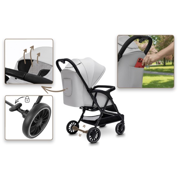 Carucior copii Little Rider Siena Culoare Gri, pliabil, compact, transport ușor Certificat de siguranta