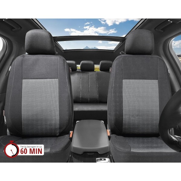 Huse Scaune FORD FIESTA V 2002-2008 bancheta fractionata si buzunare depozitare scaune fata Certificare Airbag Culoare Negru+Gri inchis