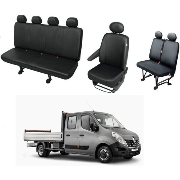 Huse Scaune Dedicate  Renault Master  2012-2019 Cabina Dubla 7 Locuri ,Doka din Piele