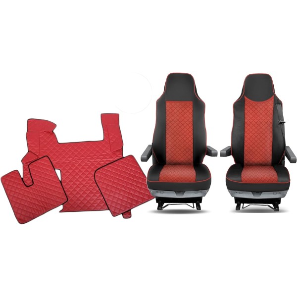 Pachet Interior Huse Scaune si covorase piele MERCEDES ACTROS MP2 piele romb Rosu