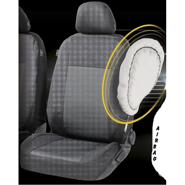Huse Scaune SMART FORFOUR II 2017cu decupaje pentru centura siguranta bancheta fractionata Certificare Airbag  Negru+Gri Deschis