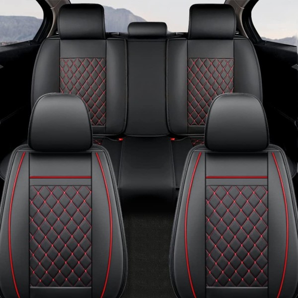 Huse Scaune Piele Romb Rosu Negru Volkswagen Jetta VI 2010-2018