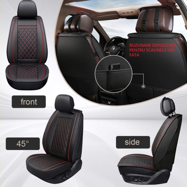 Huse Scaune Piele Romb Rosu Negru Volkswagen Jetta VI 2010-2018