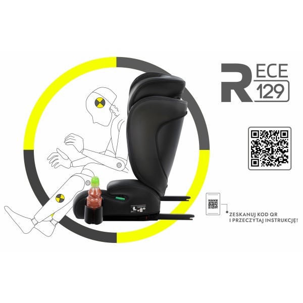 Scaun Auto Copii Piele Romb culoare Negru ISOFIX i-Size R129 100–150 cm  Premium, Reglabil, Înălțător Inclus si suport sticle