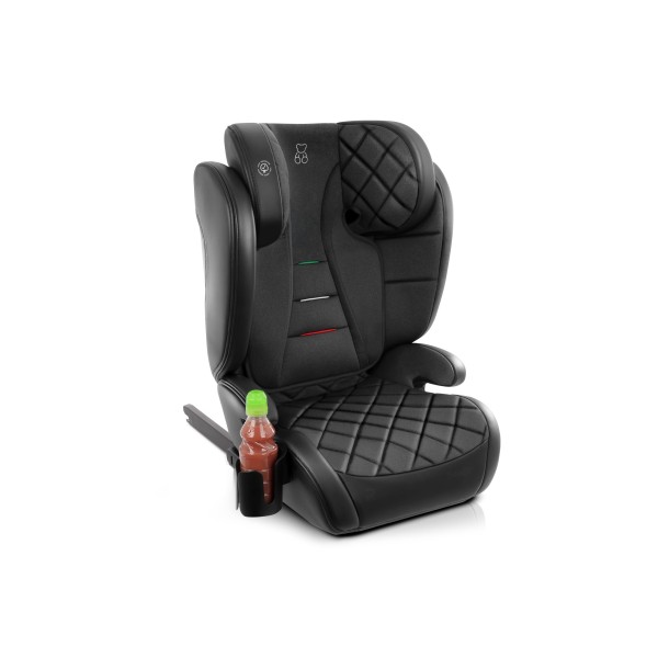 Scaun Auto Copii Piele Romb culoare Negru  i-Size R129 100–150 cm  Premium, Reglabil, Înălțător Inclus si suport sticle