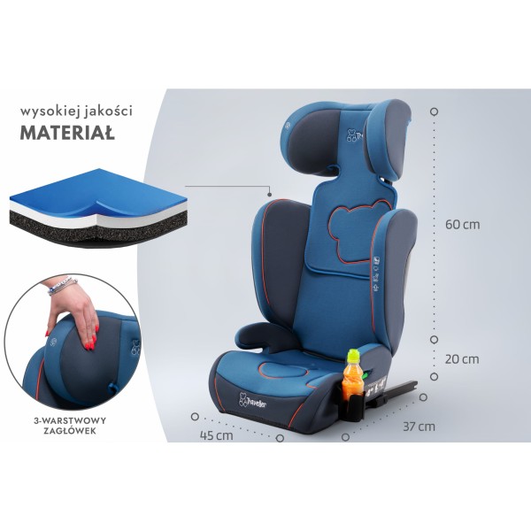 Scaun Auto Copii 2in1 Culoare Albastru  Certificare i-Size R129 ISOFIX 100–150 cm – Reglabil, Înălțător Auto Suport Sticle