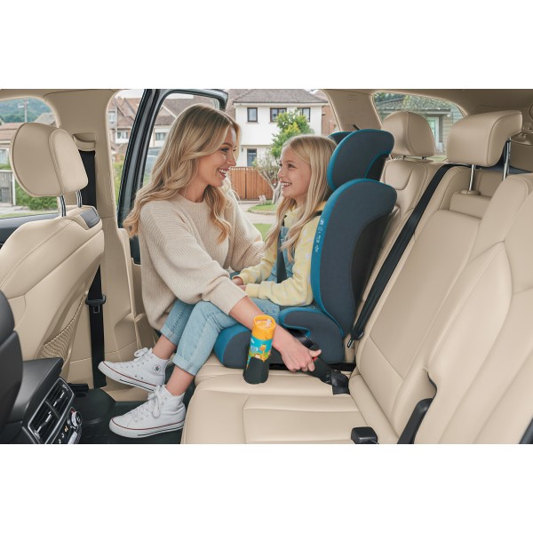 Scaun Auto Copii 2in1 Culoare Albastru  Certificare i-Size R129 ISOFIX 100–150 cm – Reglabil, Înălțător Auto Suport Sticle