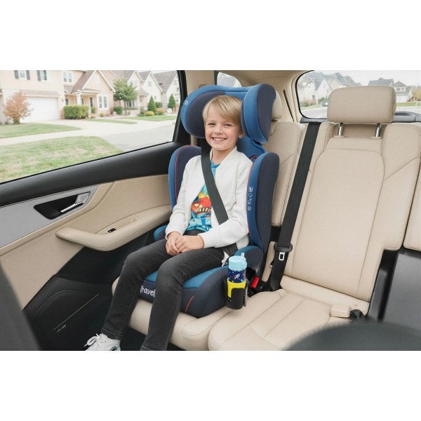 Scaun Auto Copii 2in1 Culoare Albastru  Certificare i-Size R129 ISOFIX 100–150 cm – Reglabil, Înălțător Auto Suport Sticle