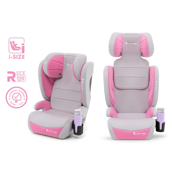 Scaun Auto Copii Culoare Roz Certificare R129 i-Size 100–150 cm  2 în 1 Siguranță Maximă, Suport Sticle