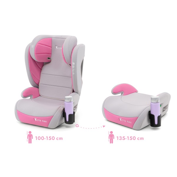 Scaun Auto Copii Culoare Roz Certificare R129 i-Size 100–150 cm  2 în 1 Siguranță Maximă, Suport Sticle