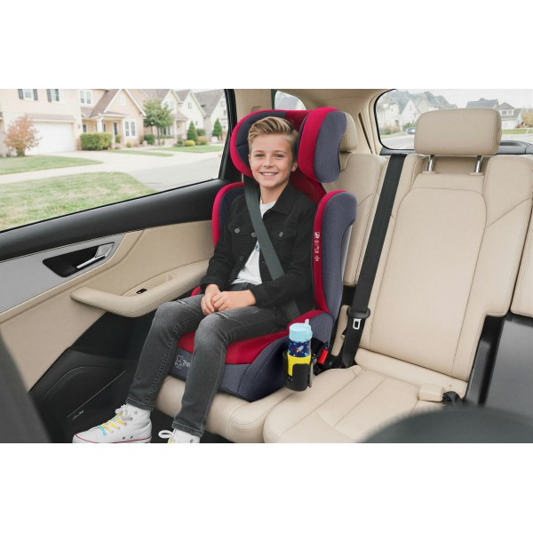 Scaun Auto Copii Rosu Inchis100–150 cm Certificare R129 i-Size, 3,5–12 ani, Înălțător Auto, Tetieră Reglabilă, Montare cu Centură, Bordo-Grafit + Organizator