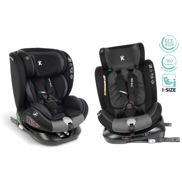 Scaun Auto Copii Gri-Negru  Rotire 360 Certificare R R129 i-Size 40–150 cm (0–12 ani), ISOFIX + Top Tether, Rotire 360° Organizer CADOU