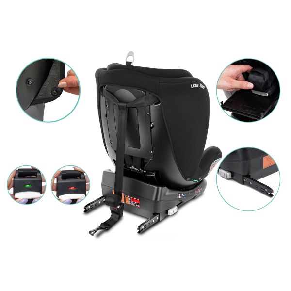 Scaun Auto Copii Gri-Negru  Rotire 360 Certificare R R129 i-Size 40–150 cm (0–12 ani), ISOFIX + Top Tether, Rotire 360° Organizer CADOU