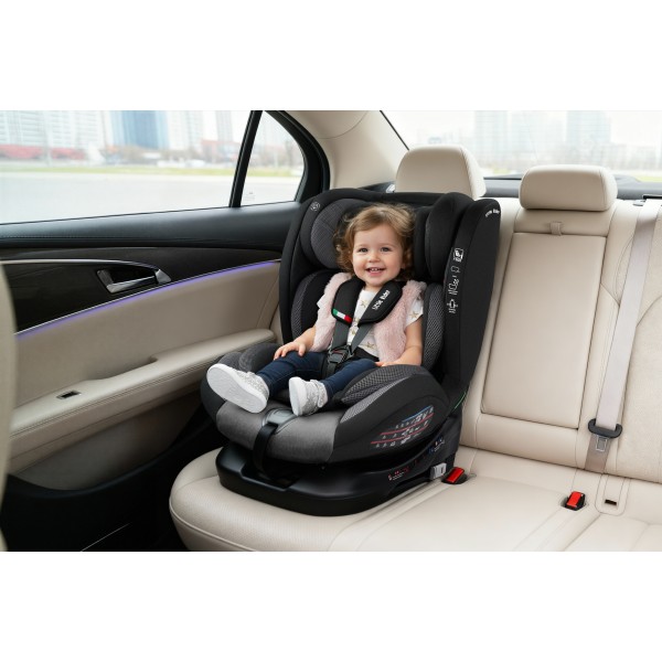Scaun Auto Copii Gri-Negru  Rotire 360 Certificare R R129 i-Size 40–150 cm (0–12 ani), ISOFIX + Top Tether, Rotire 360° Organizer CADOU