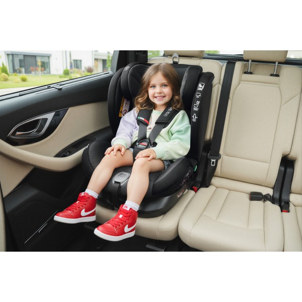 Scaun Auto Copii Gri-Negru  Rotire 360 Certificare R R129 i-Size 40–150 cm (0–12 ani), ISOFIX + Top Tether, Rotire 360° Organizer CADOU