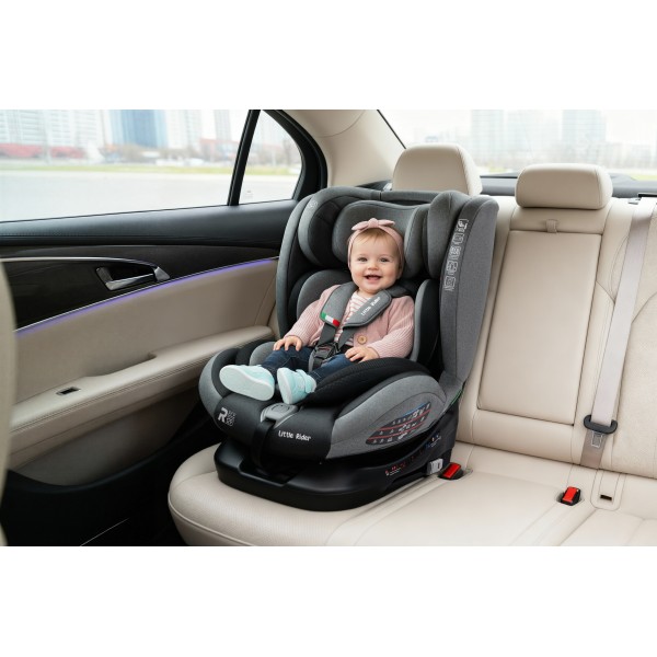 Scaun Auto Copii Gri-Negru Rotativ 360° 40–150 cm Certificare i-Size (ECE R129/03), ISOFIX + Top Tether Rotire Fata Spate