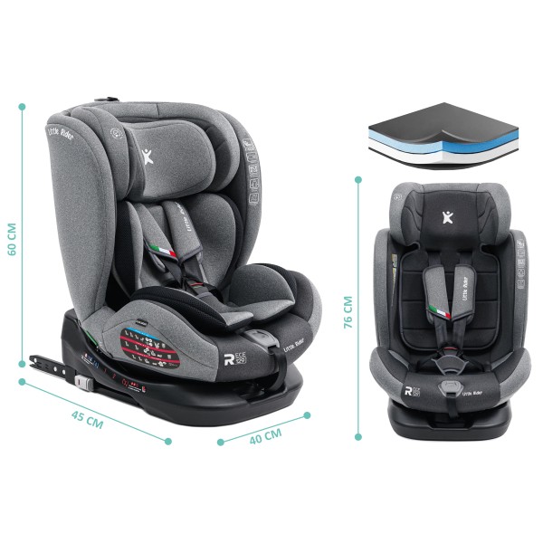 Scaun Auto Copii Gri-Negru Rotativ 360° 40–150 cm Certificare i-Size (ECE R129/03), ISOFIX + Top Tether Rotire Fata Spate