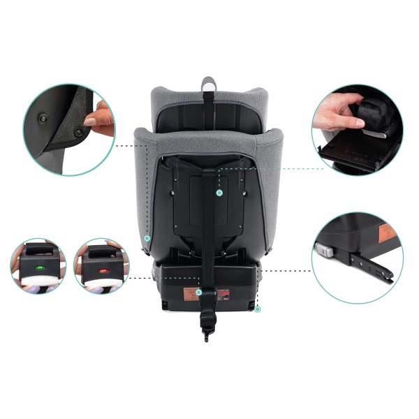 Scaun Auto Copii Gri-Negru Rotativ 360° 40–150 cm Certificare i-Size (ECE R129/03), ISOFIX + Top Tether Rotire Fata Spate