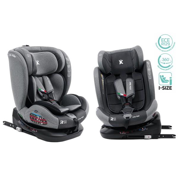 Scaun Auto Copii Gri-Negru Rotativ 360° 40–150 cm Certificare i-Size (ECE R129/03), ISOFIX + Top Tether Rotire Fata Spate