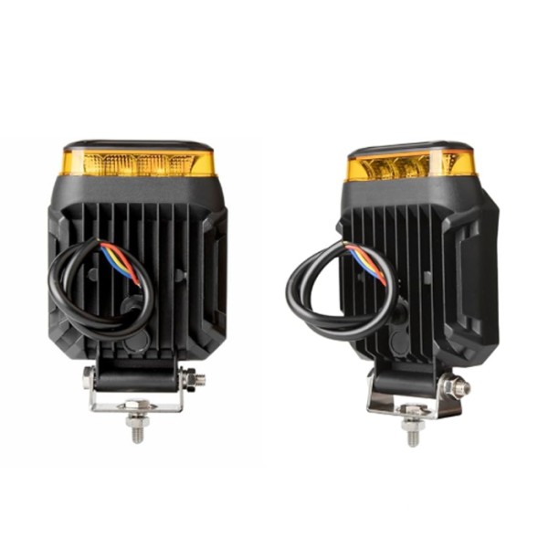 SET 2 Proiectore LED cu Stroboscop Portocaliu pentru Camion, Tractor și Utilaje forestiere 10-30V, 4 Moduri Flash, IP69K
