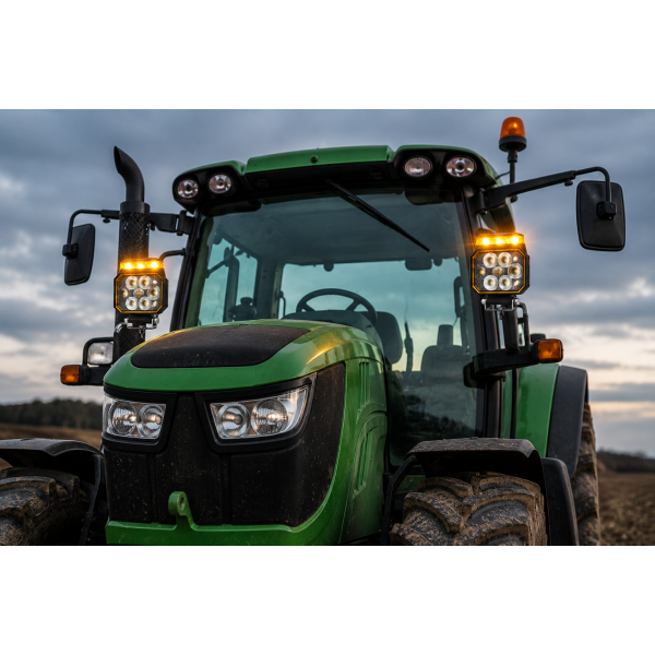 SET 2 Proiectore LED cu Stroboscop Portocaliu pentru Camion, Tractor și Utilaje forestiere 10-30V, 4 Moduri Flash, IP69K