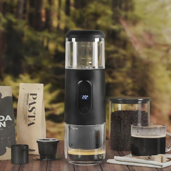 Aparat Cafea 15 bar Espressor Portabil 2 în 1 cu Capsule Nespresso și Cafea Măcinata, Baterie 2500 mAh, USB-C premium
