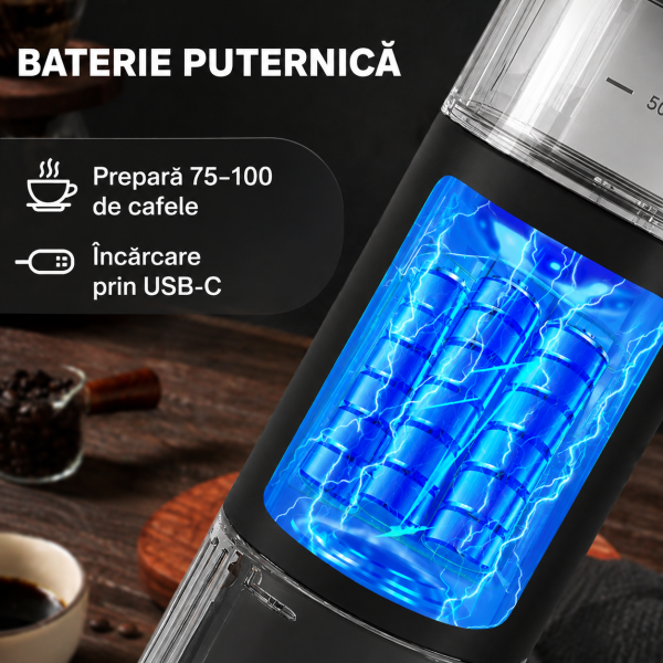 Aparat Cafea 15 bar Espressor Portabil 2 în 1 cu Capsule Nespresso și Cafea Măcinata, Baterie 2500 mAh, USB-C premium