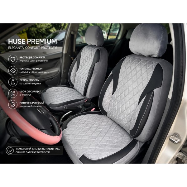Huse Scaune Negru Gri BMW SERIA 5 G30 2017-2023  din Textil Romb cu inserie de piele si bancheta fractioanta cu Airbag si SRS compatibil cu scaune incalzite si ventilate