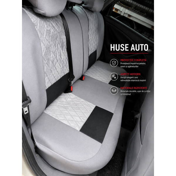 Huse Scaune Negru Gri BMW SERIA 4 GRAN COUPE F36 2014-2021  din Textil Romb cu inserie de piele si bancheta fractioanta cu Airbag si SRS compatibil cu scaune incalzite si ventilate
