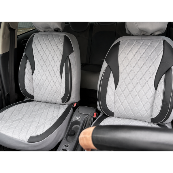 Huse Scaune Negru Gri BMW SERIA 4 GRAN COUPE F36 2014-2021  din Textil Romb cu inserie de piele si bancheta fractioanta cu Airbag si SRS compatibil cu scaune incalzite si ventilate