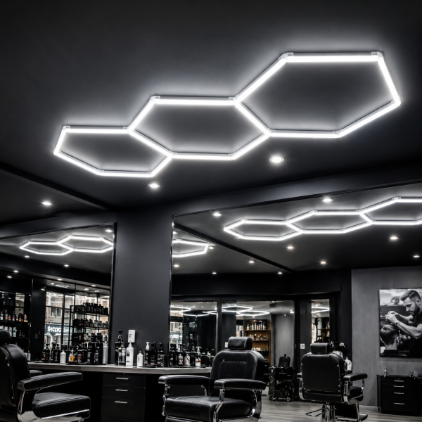 Aplica fagure Hexagon 3 x fagure Lampa LED Hexagonală 247 x 98 cm, 125W, 6500K – Iluminat pentru Garaj, Atelier, Detailing și Spații Comerciale